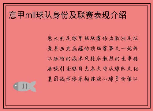 意甲mll球队身份及联赛表现介绍